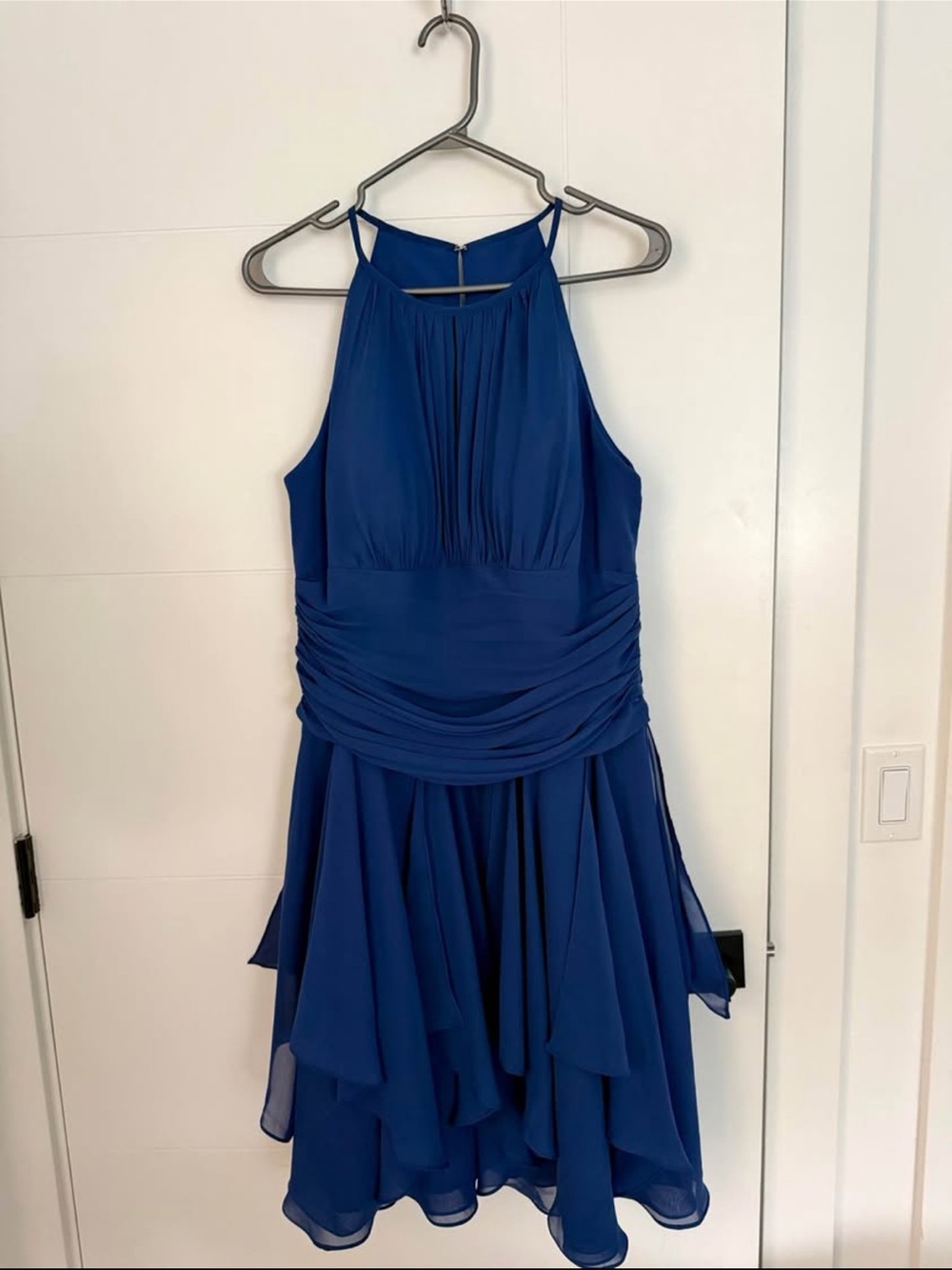 Halter High-Low Chiffon Dress in Royal Blue